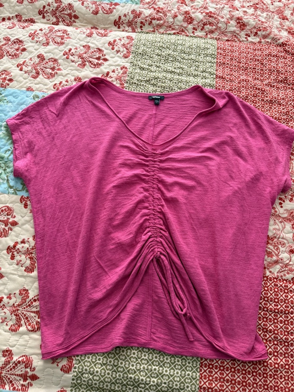 BKE Magenta Pink Ruched V-Neck Top